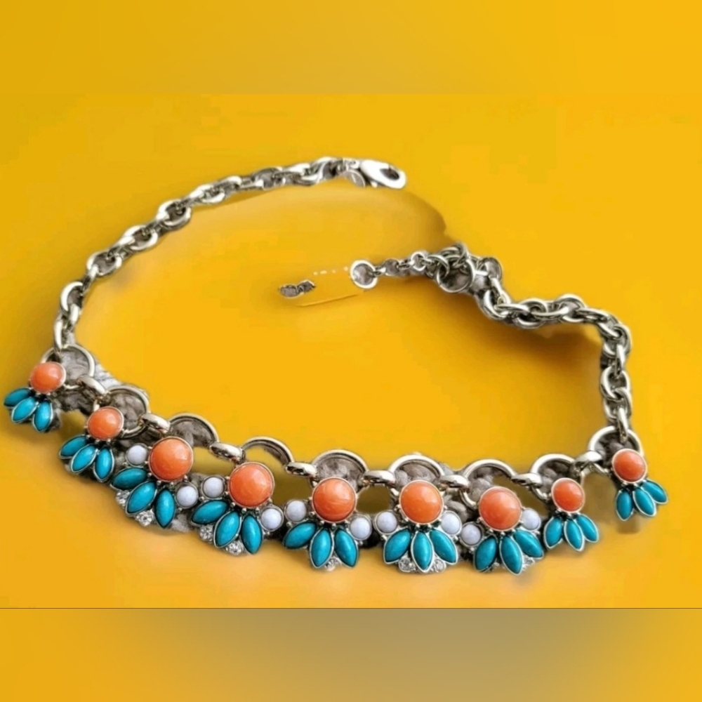Lee × Lee Angel Women's Silver Faux Turquoise Coral Vintage Necklace